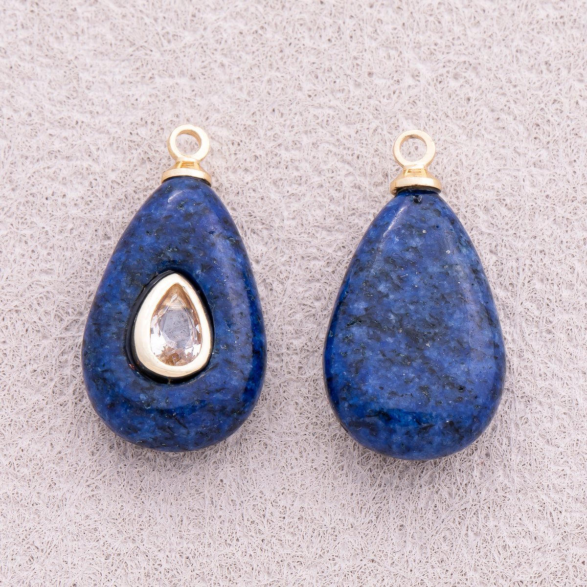 16K Gold Plated Clear CZ Blue Lapiz Lazuli Teardrop Charm - Sold Each