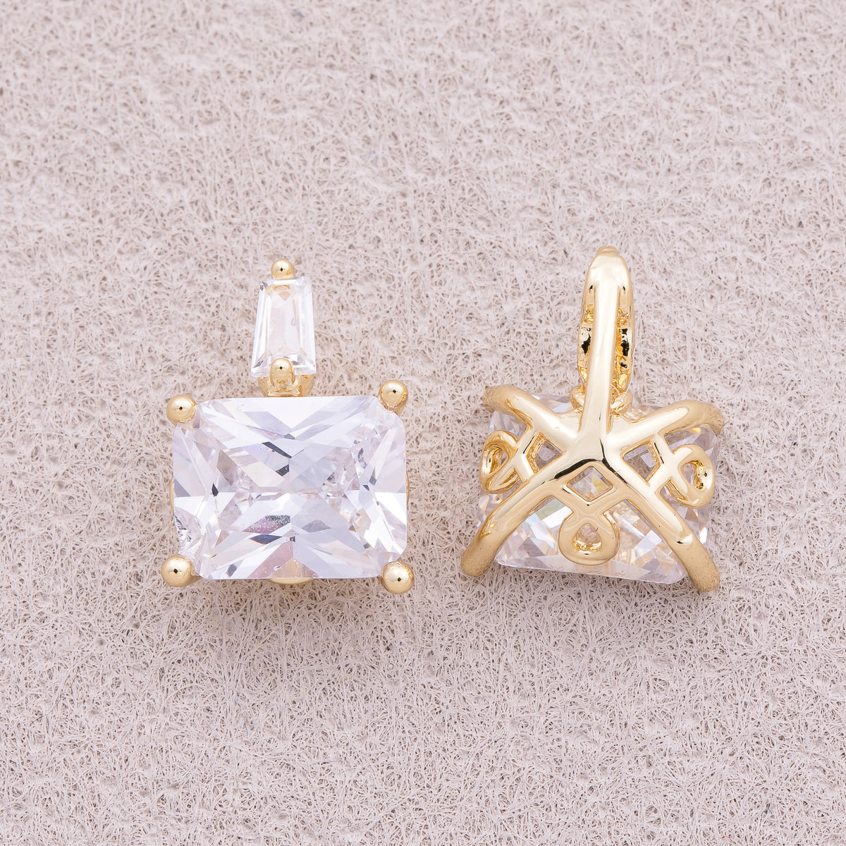 16K Gold Plated Solitaire Baguette CZ Rectangular Pendant - Sold Each