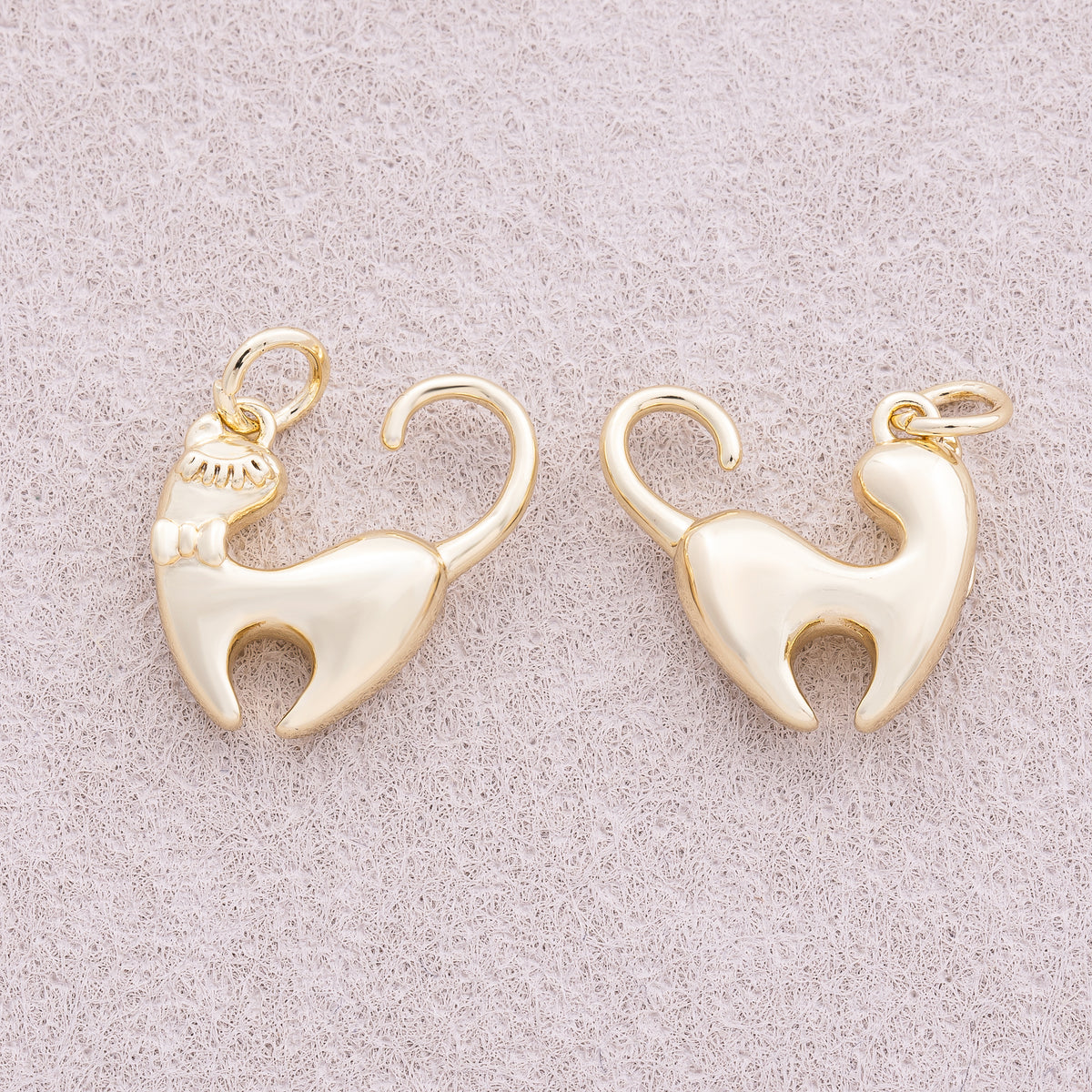 16K Gold Plated Back Side Kitty Cat Animal Charm - Sold Each
