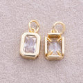 16K Gold Plated Solitaire Baguette CZ Rectangular Bezel Charm - Sold Each