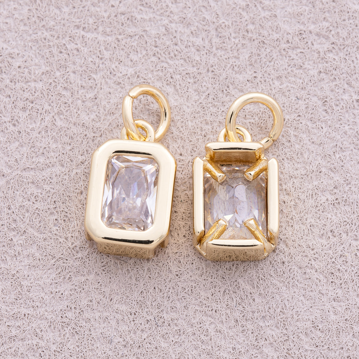 16K Gold Plated Solitaire Baguette CZ Rectangular Bezel Charm - Sold Each