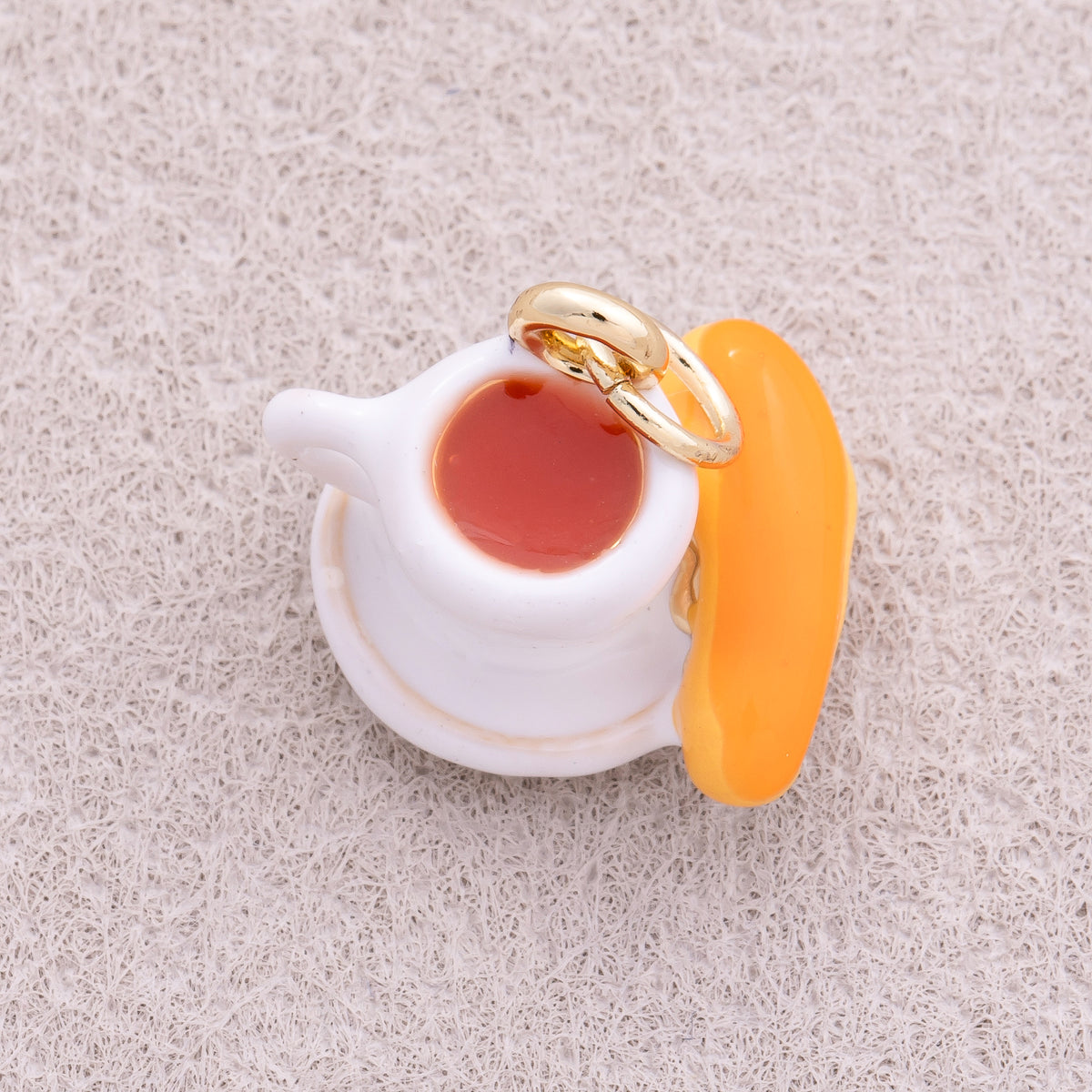 16K Gold Plated Breakfast Bread and Coffee Enamel Pendant - Sold Each