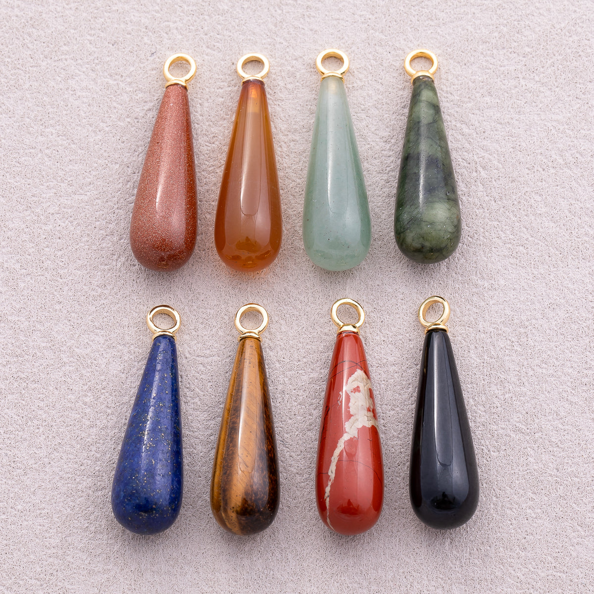 18K Gold Plated Multicolor Natural Gemstone Long Teardrop Pendant - Sold Each