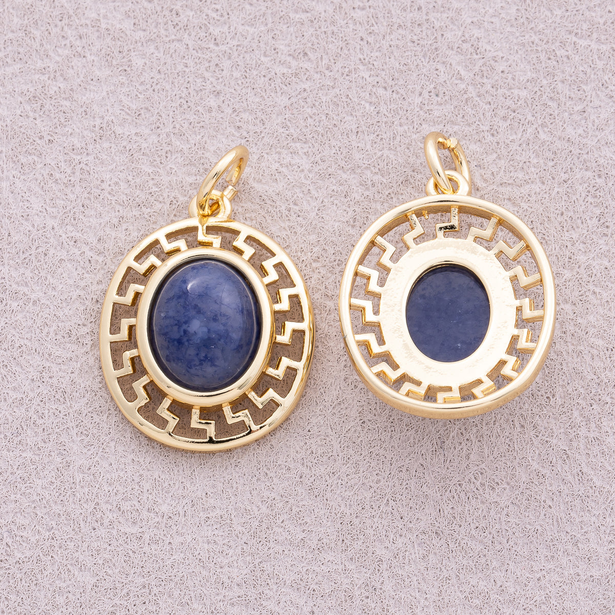 16K Gold Plated Blue Aventurin Natural Gemstone Oval Charm - Sold Each