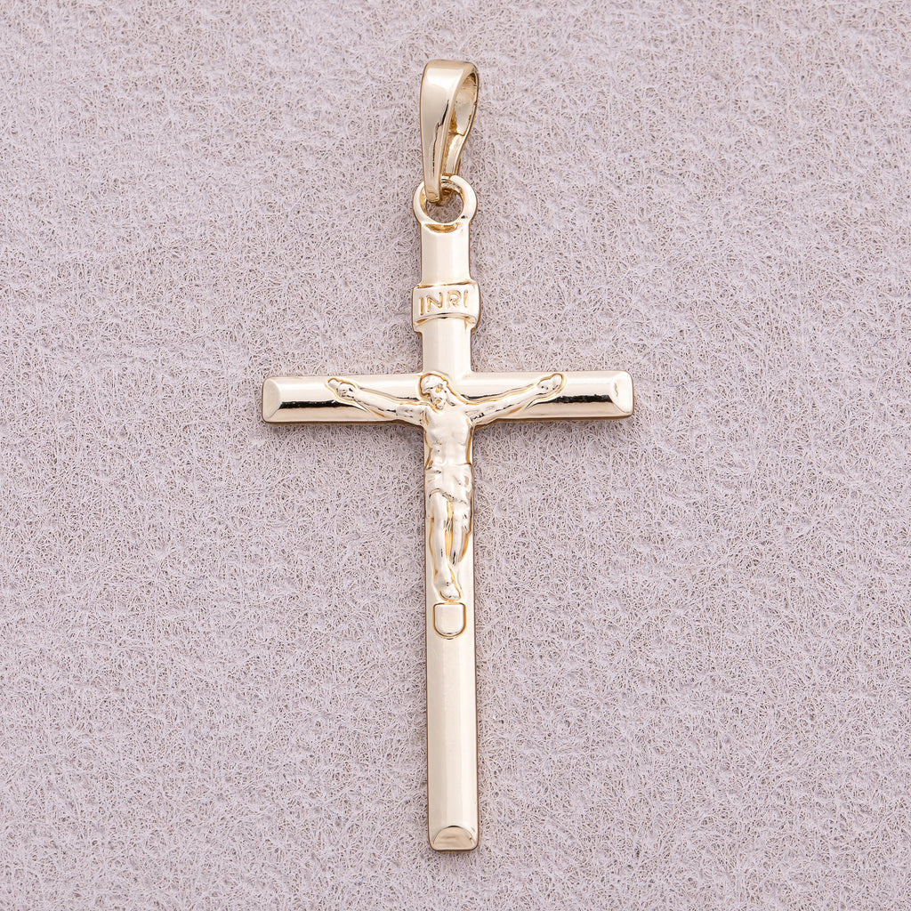 14K Gold Plated Flat Religious Cross Pendant - Sold Each