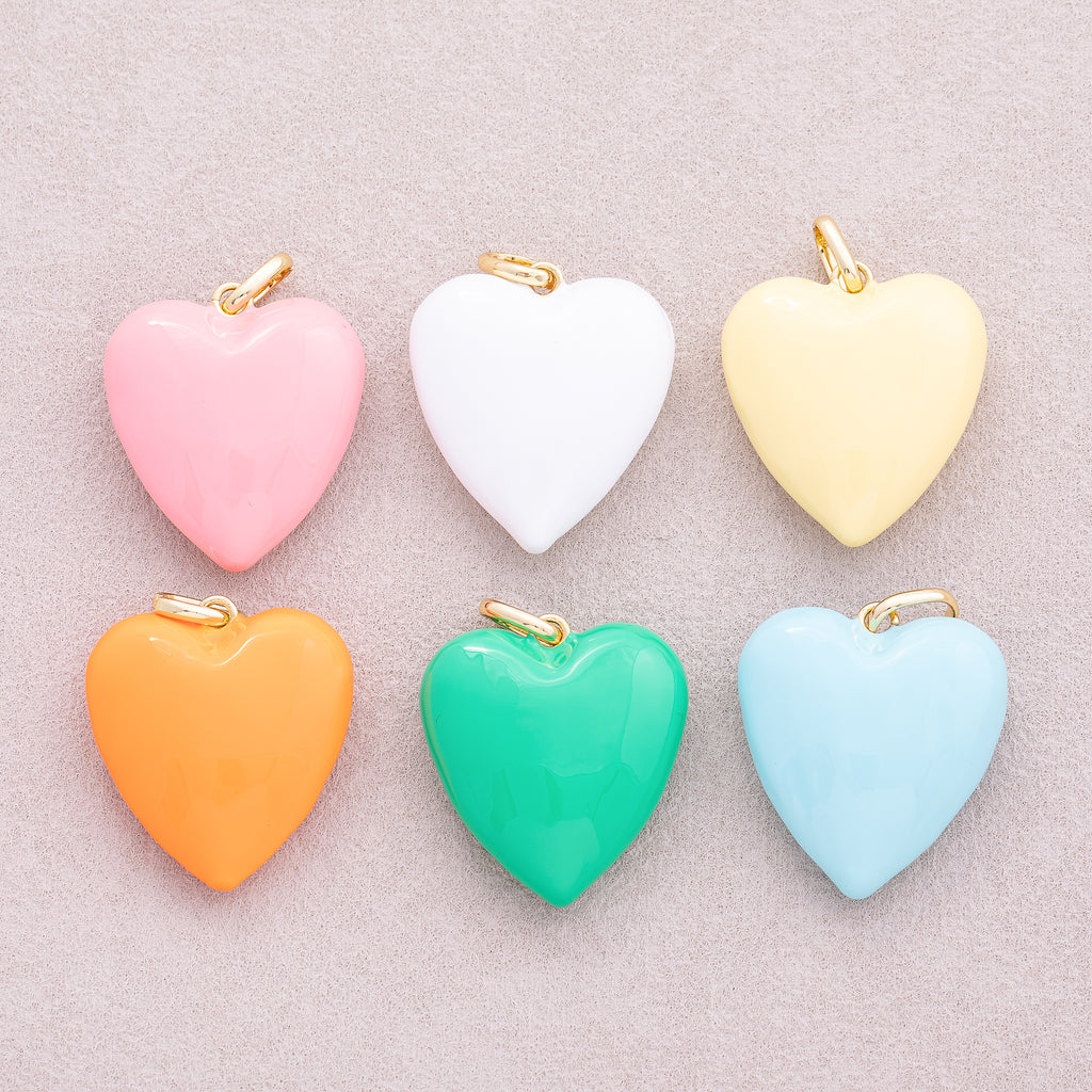 16K Gold Plated Colorful Pastel Heart Pendant - Sold Each