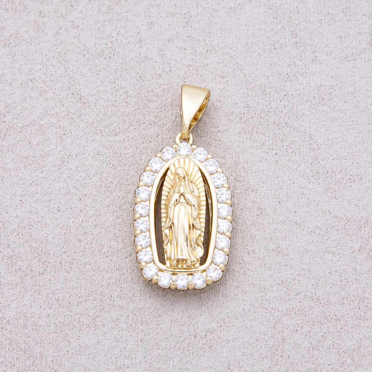 14K Gold Plated Micro Paved CZ Mother Mary Religious Pendant - Sold Each
