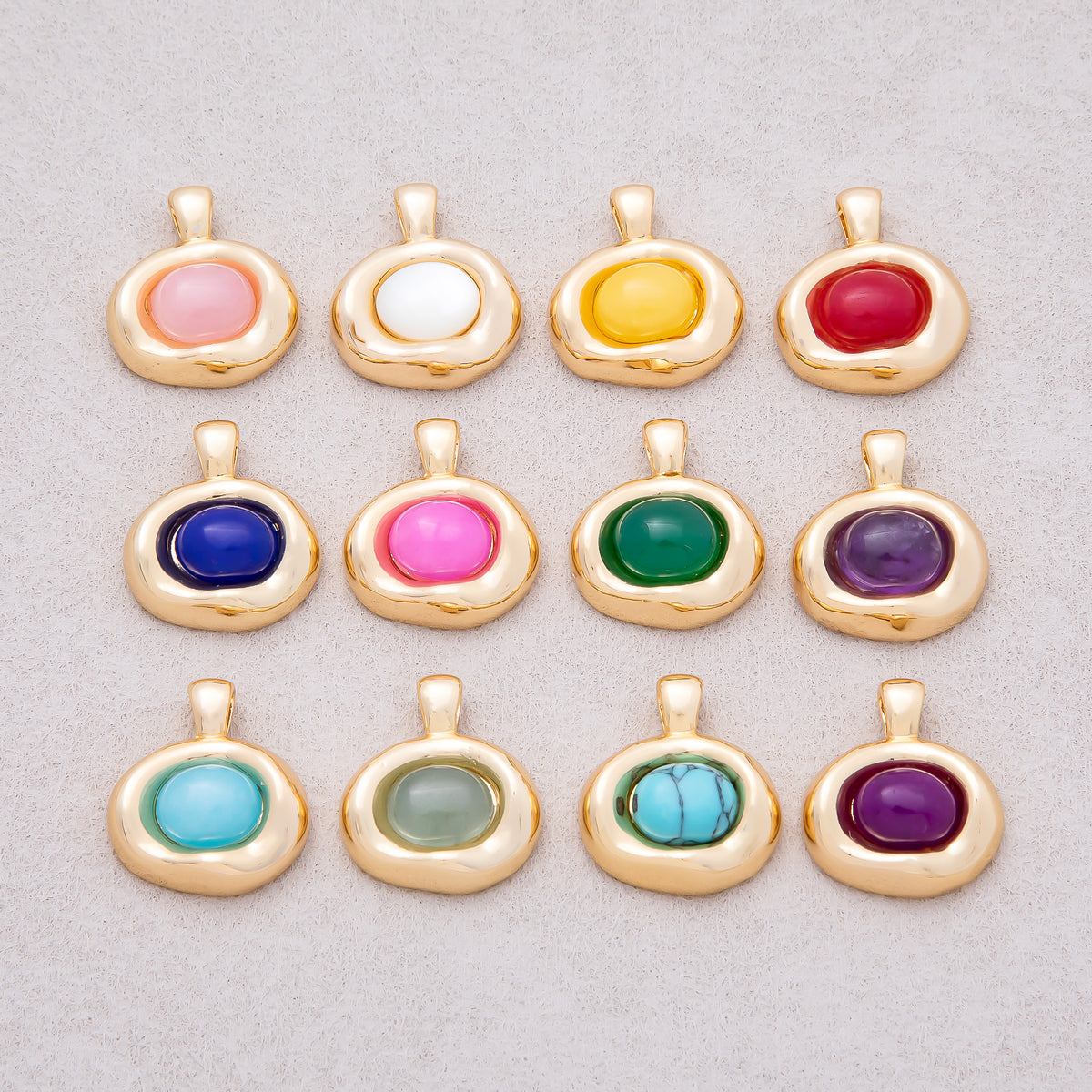 16K Gold Plated Birthstone Cabochon Gemstone Oval Molten Bezel Pendant - Sold Each