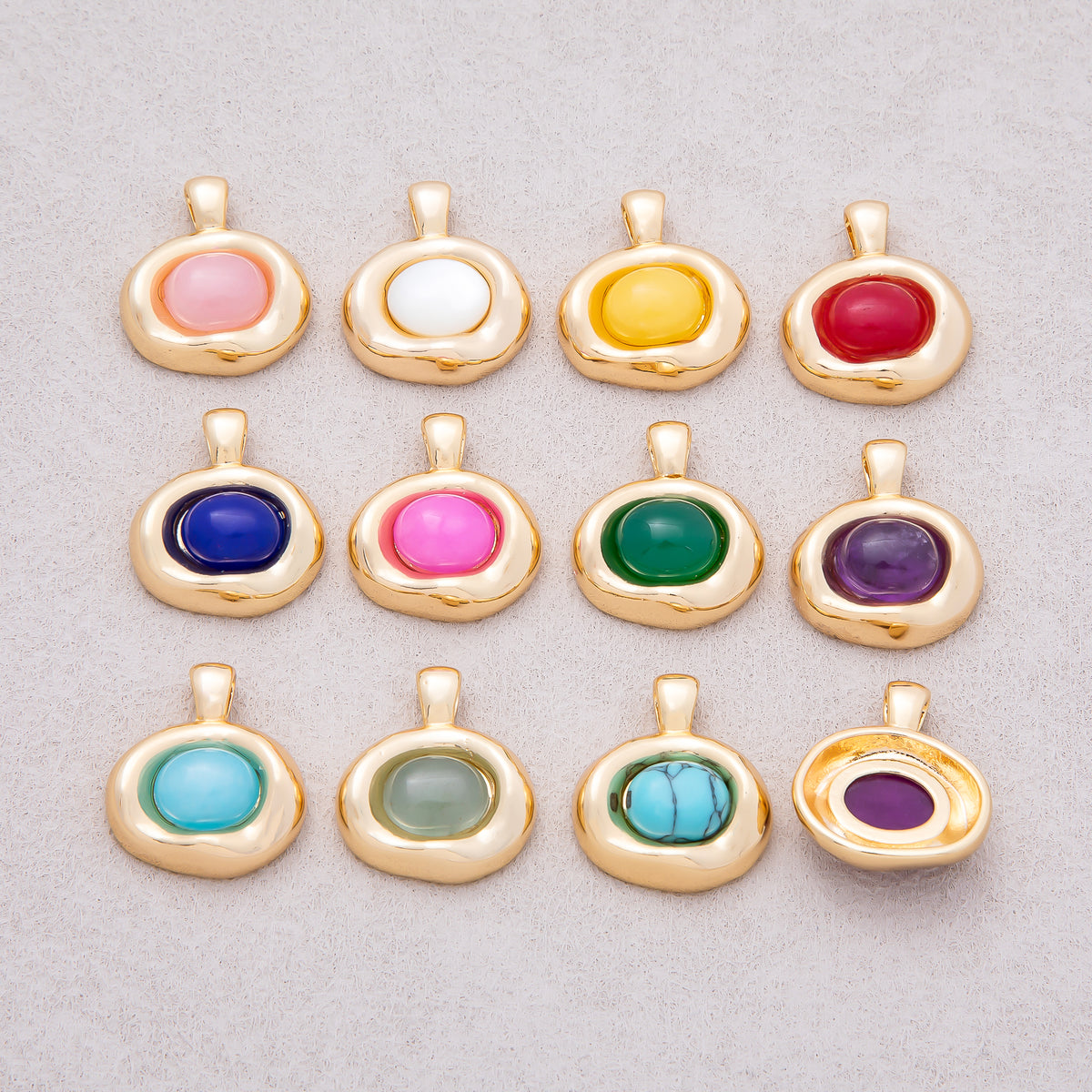 16K Gold Plated Birthstone Cabochon Gemstone Oval Molten Bezel Pendant - Sold Each