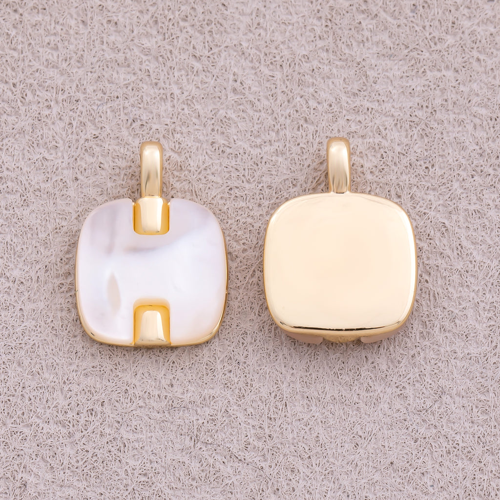 16K Gold Plated Mother Of Pearl Square Tag Charm - Sold Each