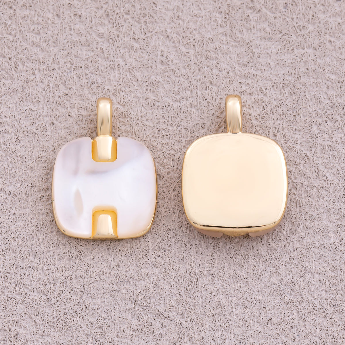 16K Gold Plated Mother Of Pearl Square Tag Charm - Sold Each