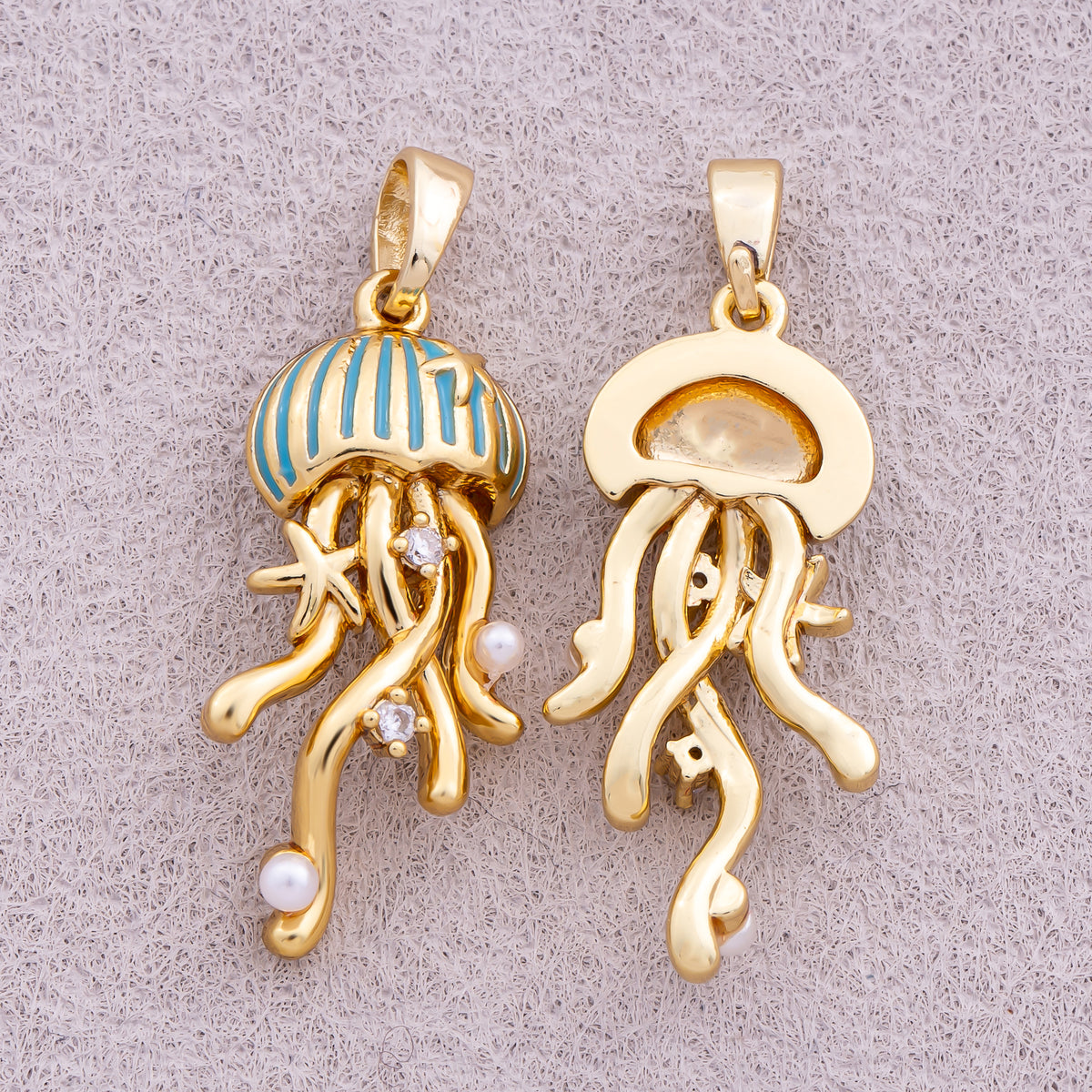 16K Gold Plated Clear CZ Celestial Jellyfish Charm - Sold Each