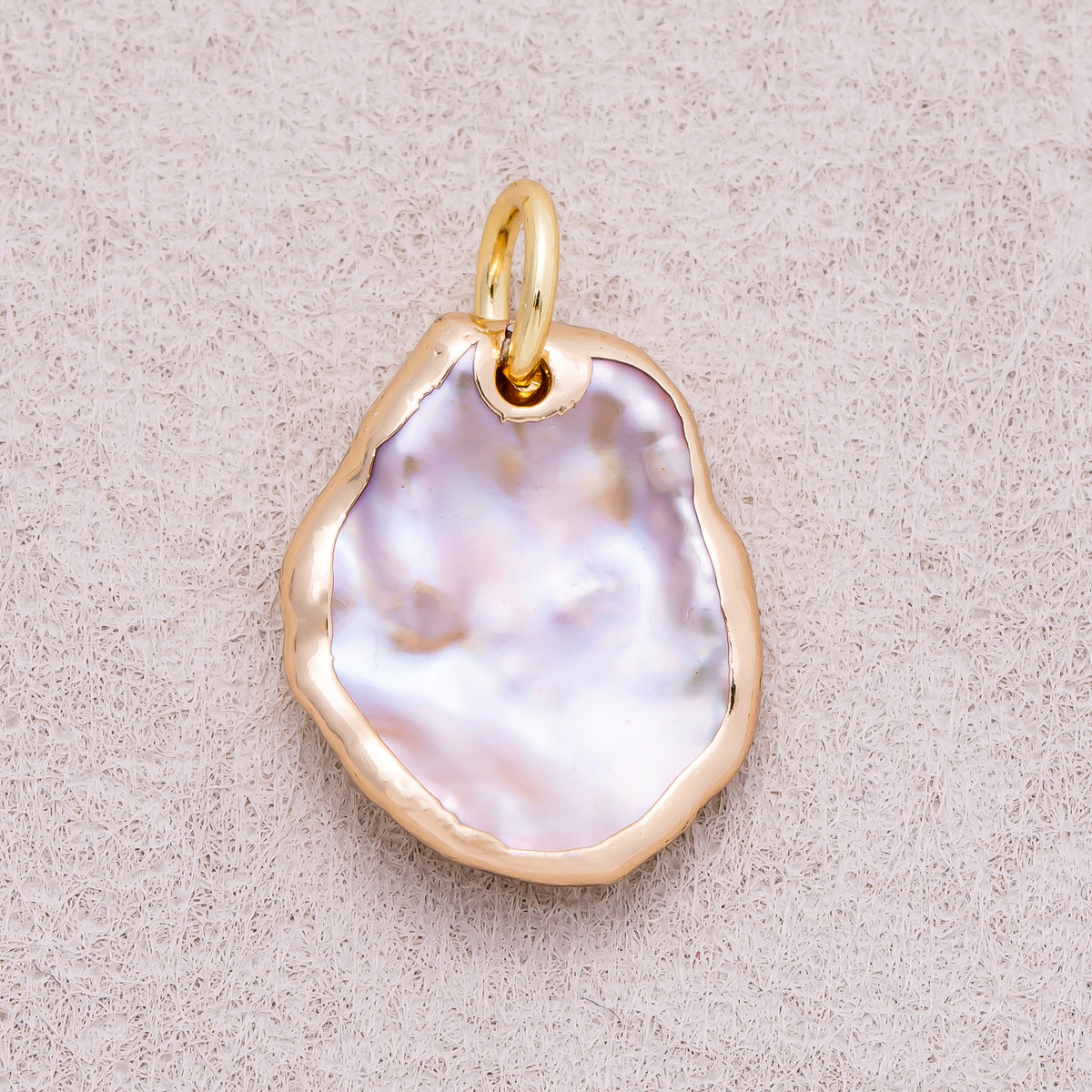 18K Gold Plated Baroque Freshwater Pearl Hammered Asymmetric Oval Pendant - Sold Each