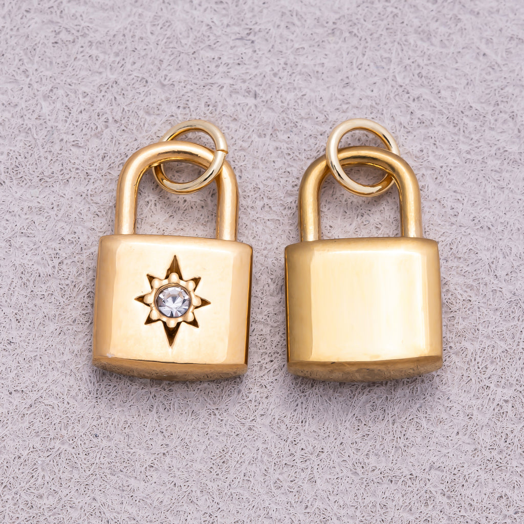 Gold PVD Stainless Steel Celestial Sun Padlock Charm