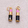 Gold PVD Stainless Steel Pink Lipstick Enamel Charm
