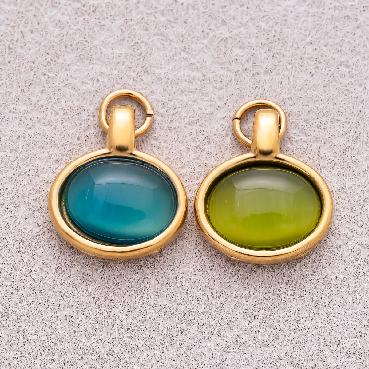 Gold PVD Stainless Steel Turquoise & Peridot Natural Gemstone Oval Charm