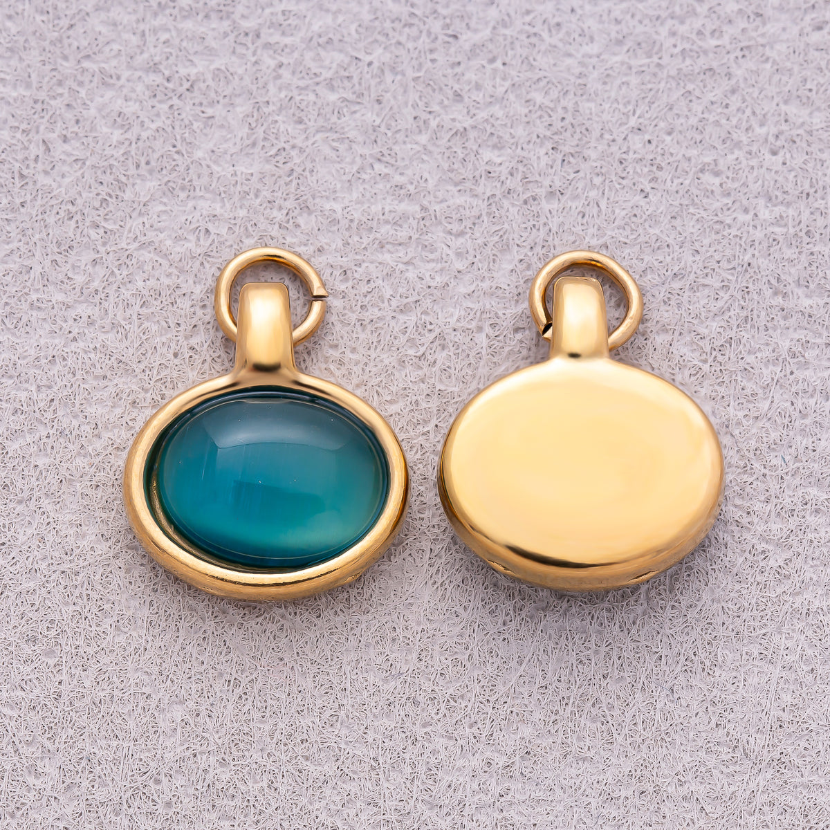 Gold PVD Stainless Steel Turquoise & Peridot Natural Gemstone Oval Charm