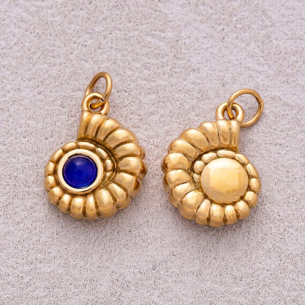 Gold PVD Stainless Steel Sapphire & Olive Natural Gemstone Ocean Conch Shell Charm