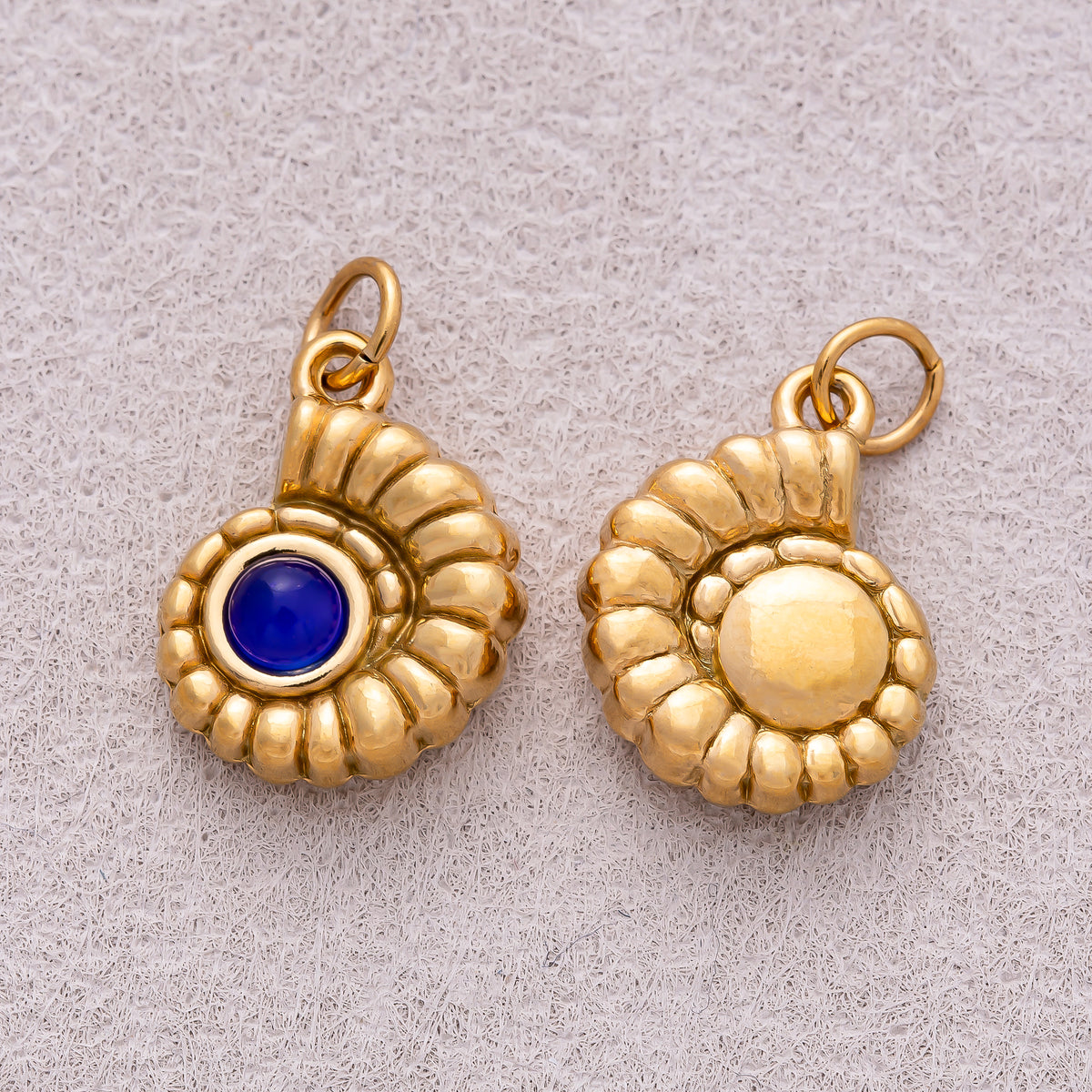 Gold PVD Stainless Steel Sapphire & Olive Natural Gemstone Ocean Conch Shell Charm