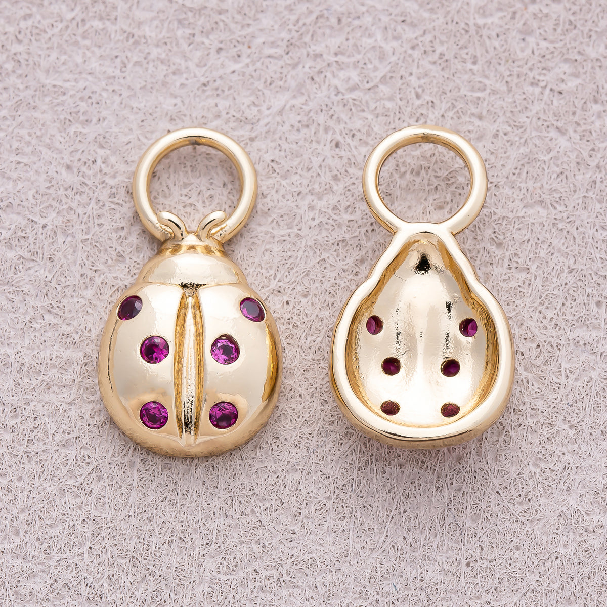 14K Gold Plated Purple CZ Ladybug Animal Charm - Sold Each