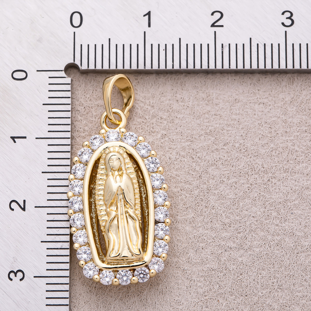 14K Gold Plated Micro Paved CZ Holy Mary Guadalupe Religious Pendant - Sold Each
