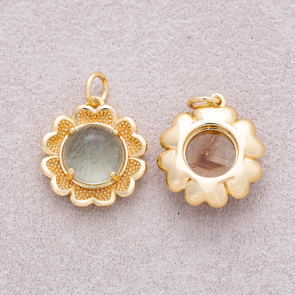 16K Gold Plated Natural Gemstone Blooming Flower Charm - Sold Each