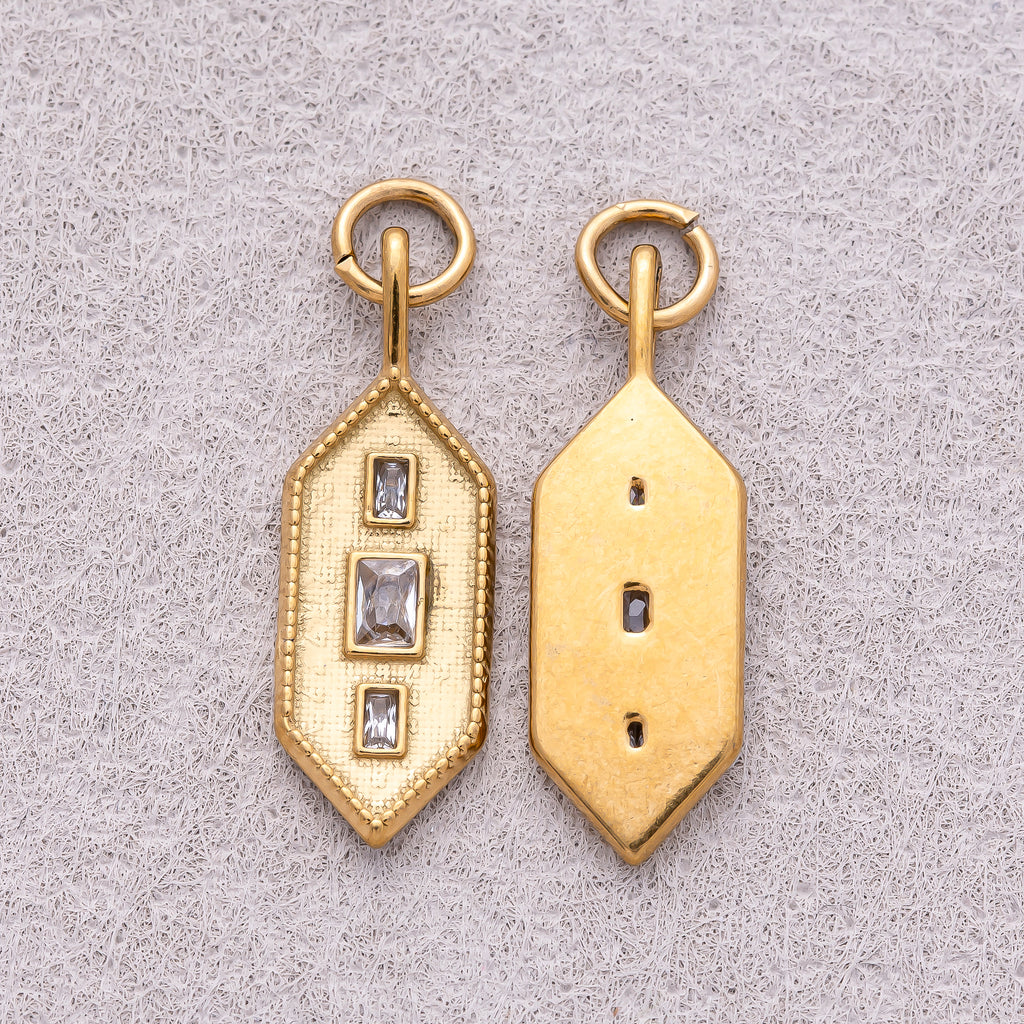 Gold PVD Stainless Steel Triple Baguette Hexagon Textured Pendant