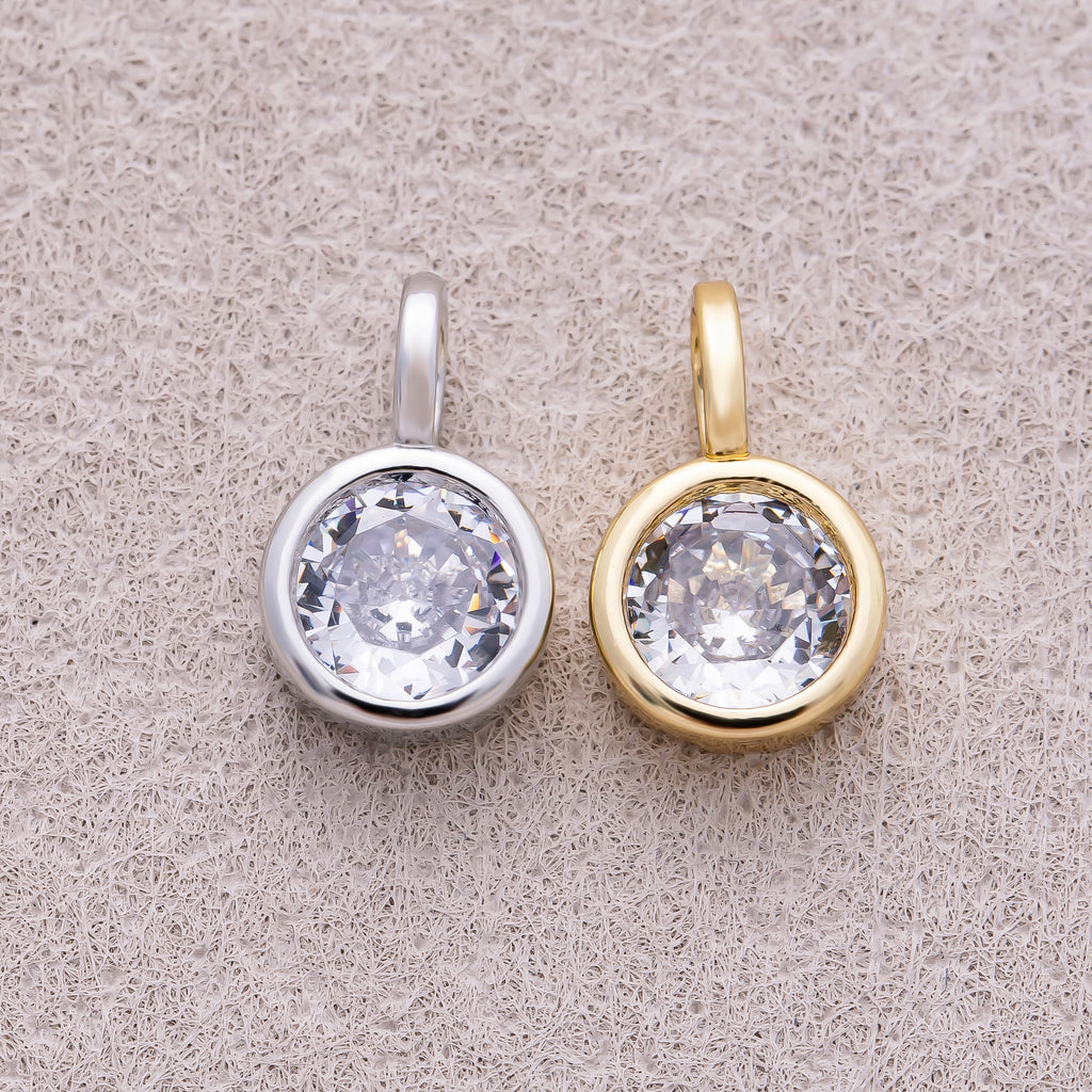 16K Gold Plated Bezel Set CZ Round Solitaire Pendant - Sold Each