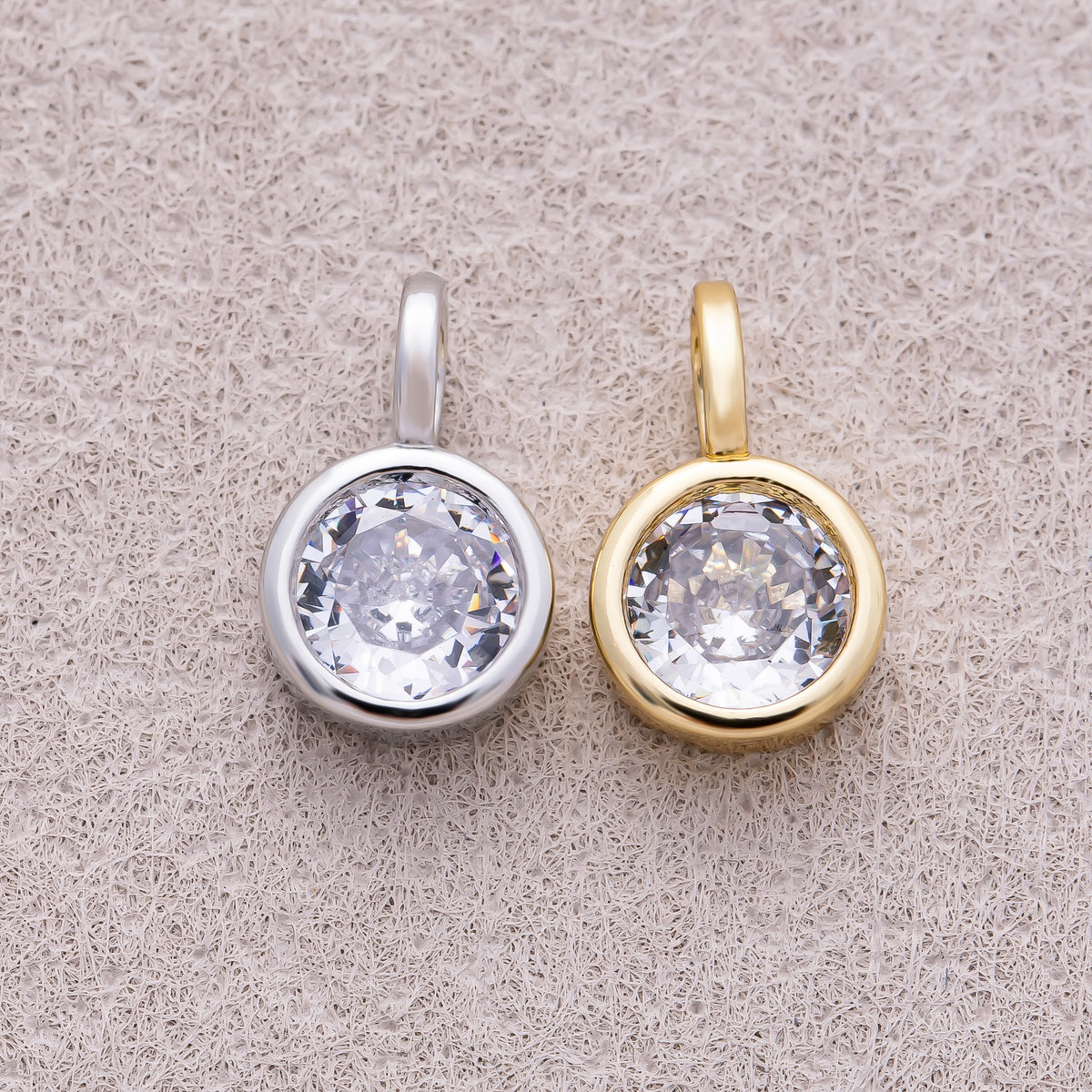 16K Gold Plated Bezel Set CZ Round Solitaire Pendant - Sold Each