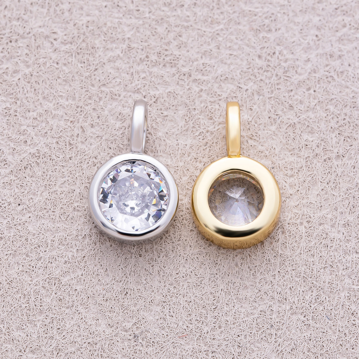 16K Gold Plated Bezel Set CZ Round Solitaire Pendant - Sold Each