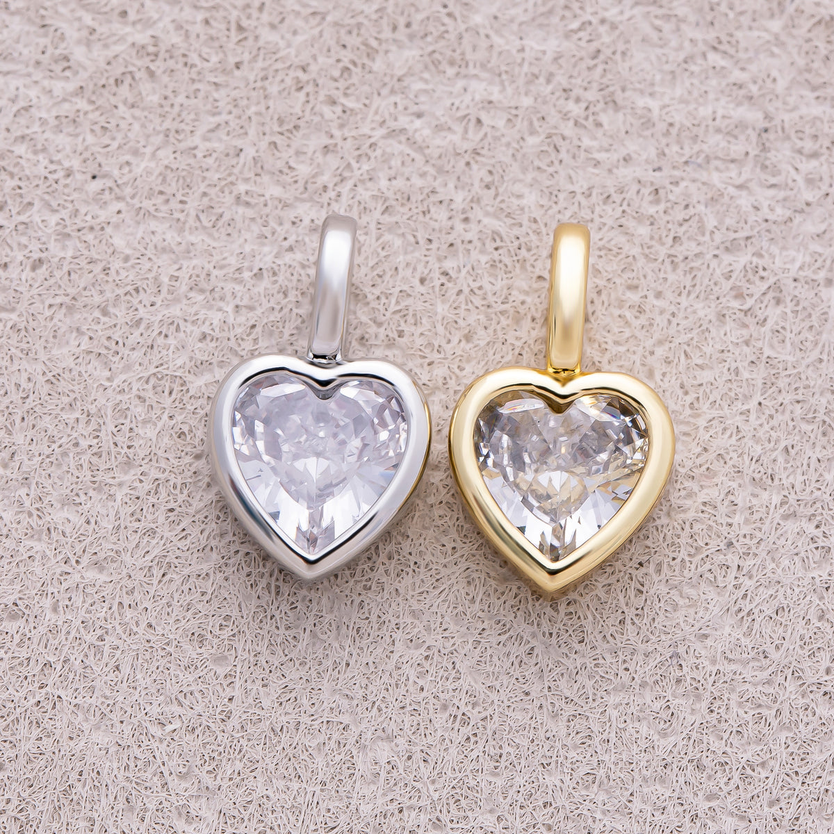 16K Gold Plated Bezel Set CZ Heart Shaped Pendant - Sold Each
