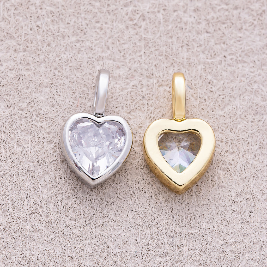 16K Gold Plated Bezel Set CZ Heart Shaped Pendant - Sold Each