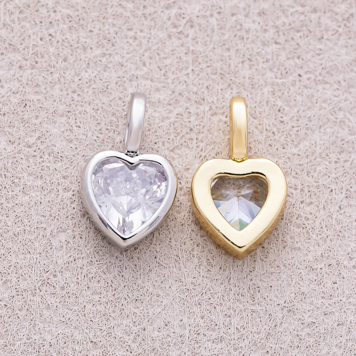 16K Gold Plated Bezel Set CZ Heart Shaped Pendant - Sold Each
