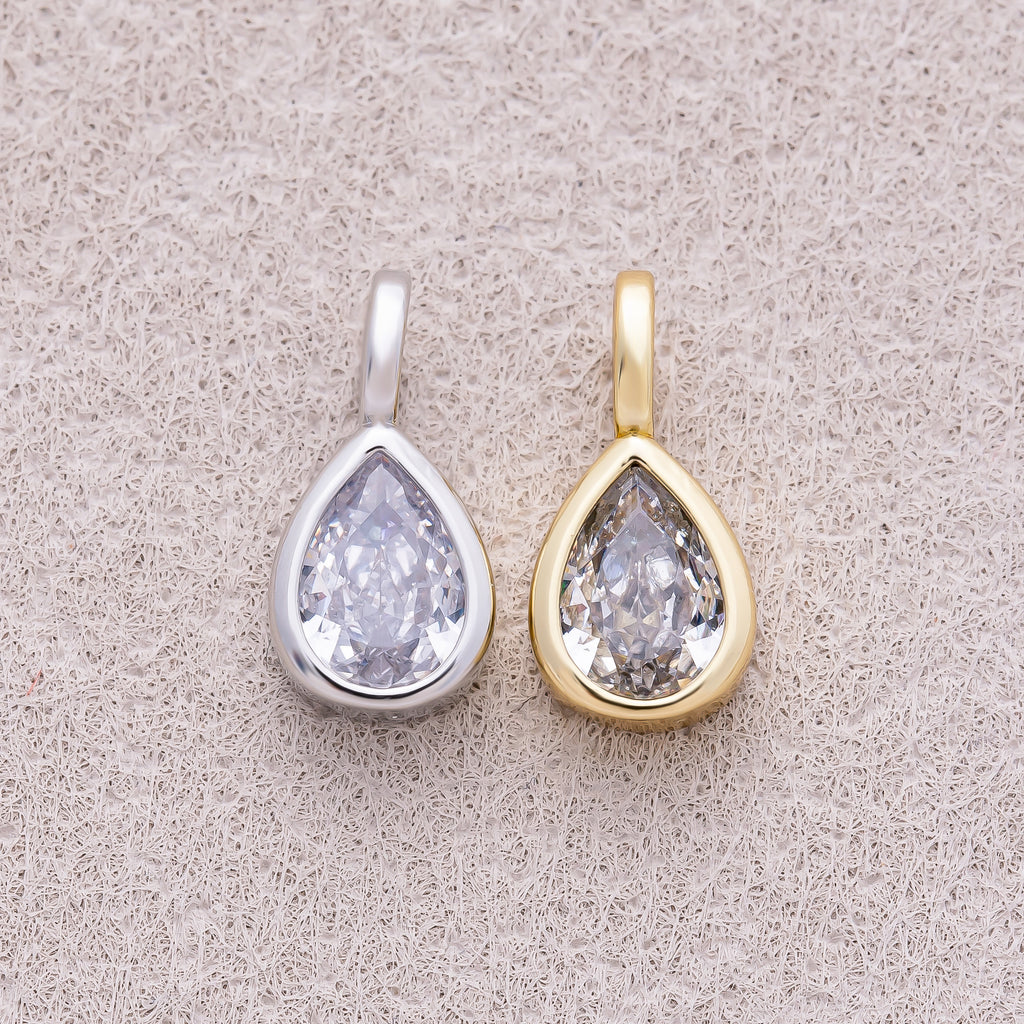 16K Gold Plated Bezel Set CZ Teardrop Mini Pendant - Sold Each