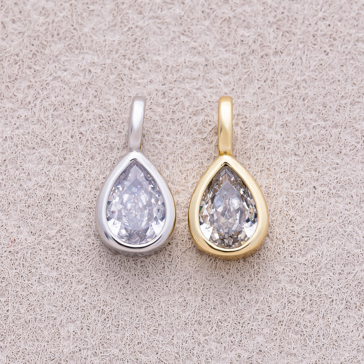 16K Gold Plated Bezel Set CZ Teardrop Mini Pendant - Sold Each