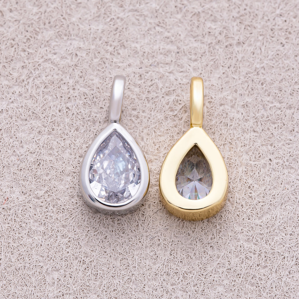 16K Gold Plated Bezel Set CZ Teardrop Mini Pendant - Sold Each