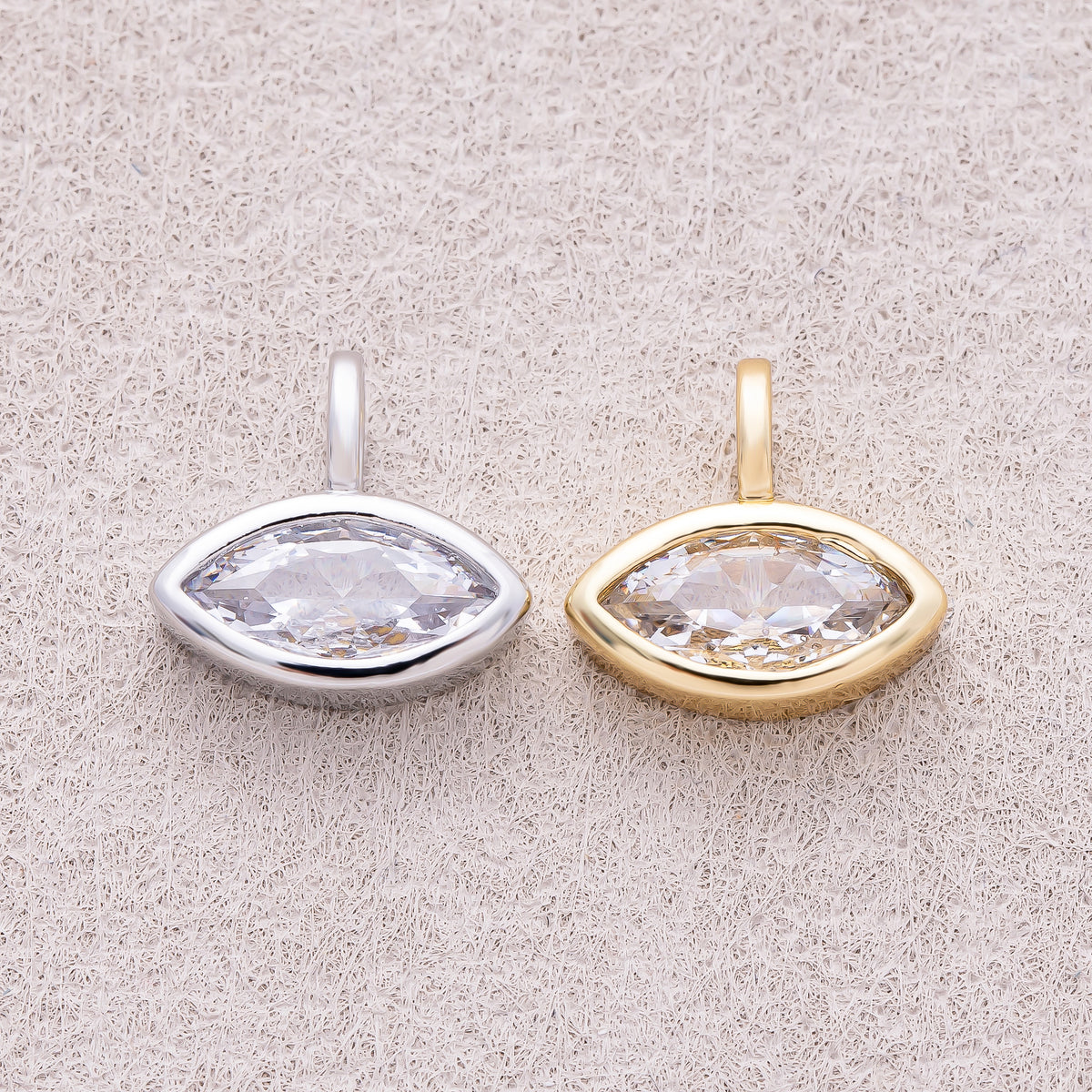 16K Gold Plated Bezel Set CZ Marquise Pendant - Sold Each