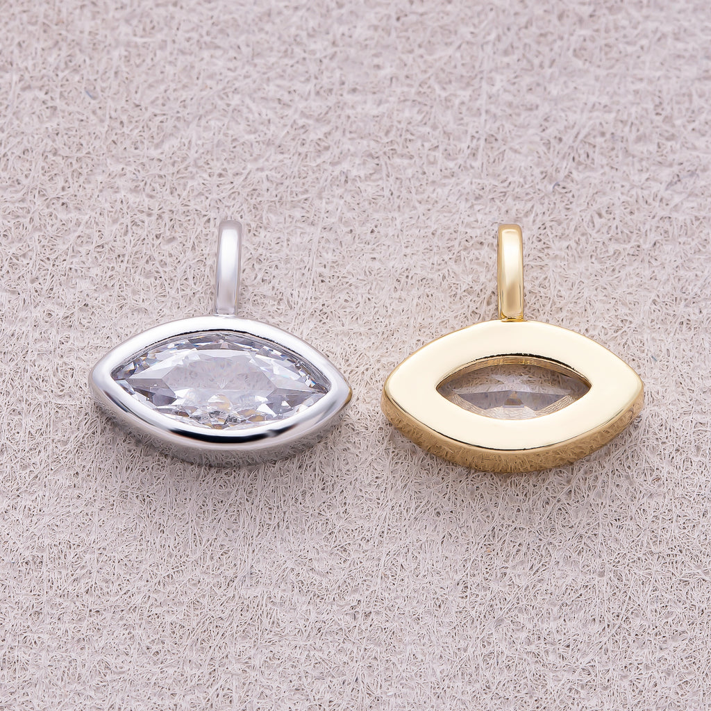 16K Gold Plated Bezel Set CZ Marquise Pendant - Sold Each