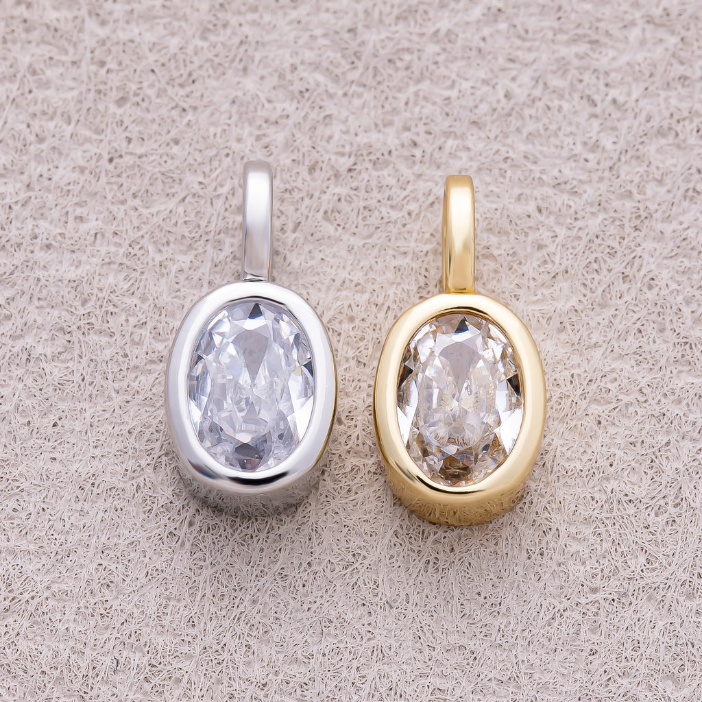 16K Gold Plated Bezel Set CZ Oval Pendant - Sold Each