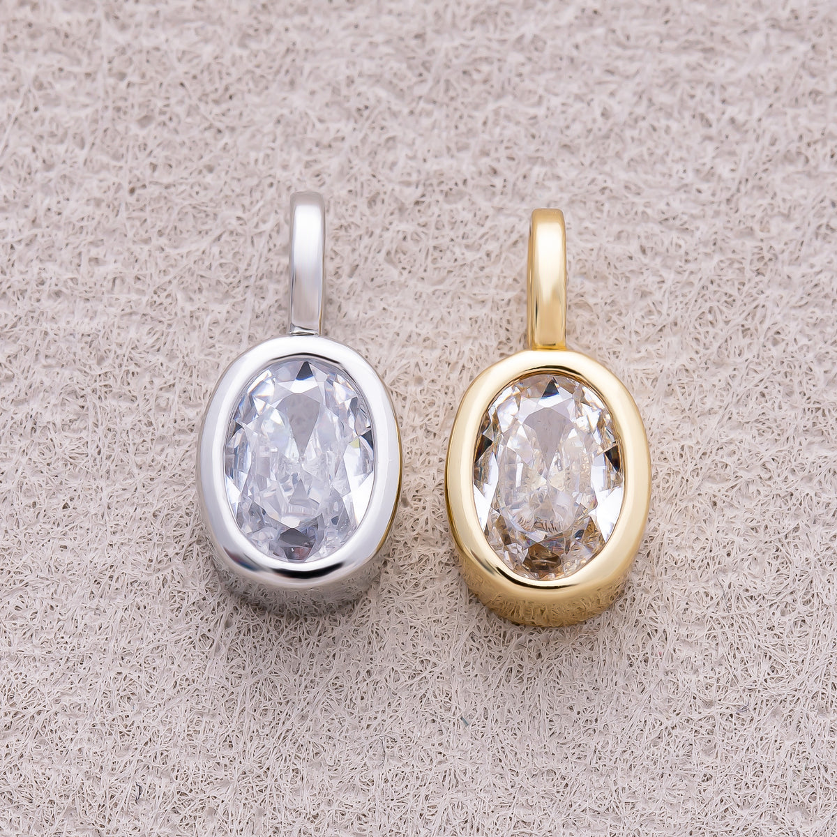 16K Gold Plated Bezel Set CZ Oval Pendant - Sold Each