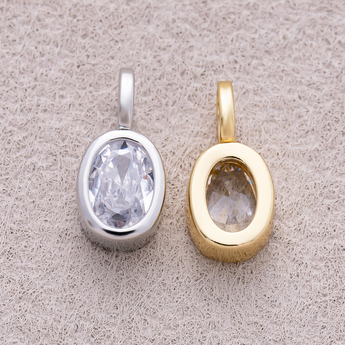 16K Gold Plated Bezel Set CZ Oval Pendant - Sold Each