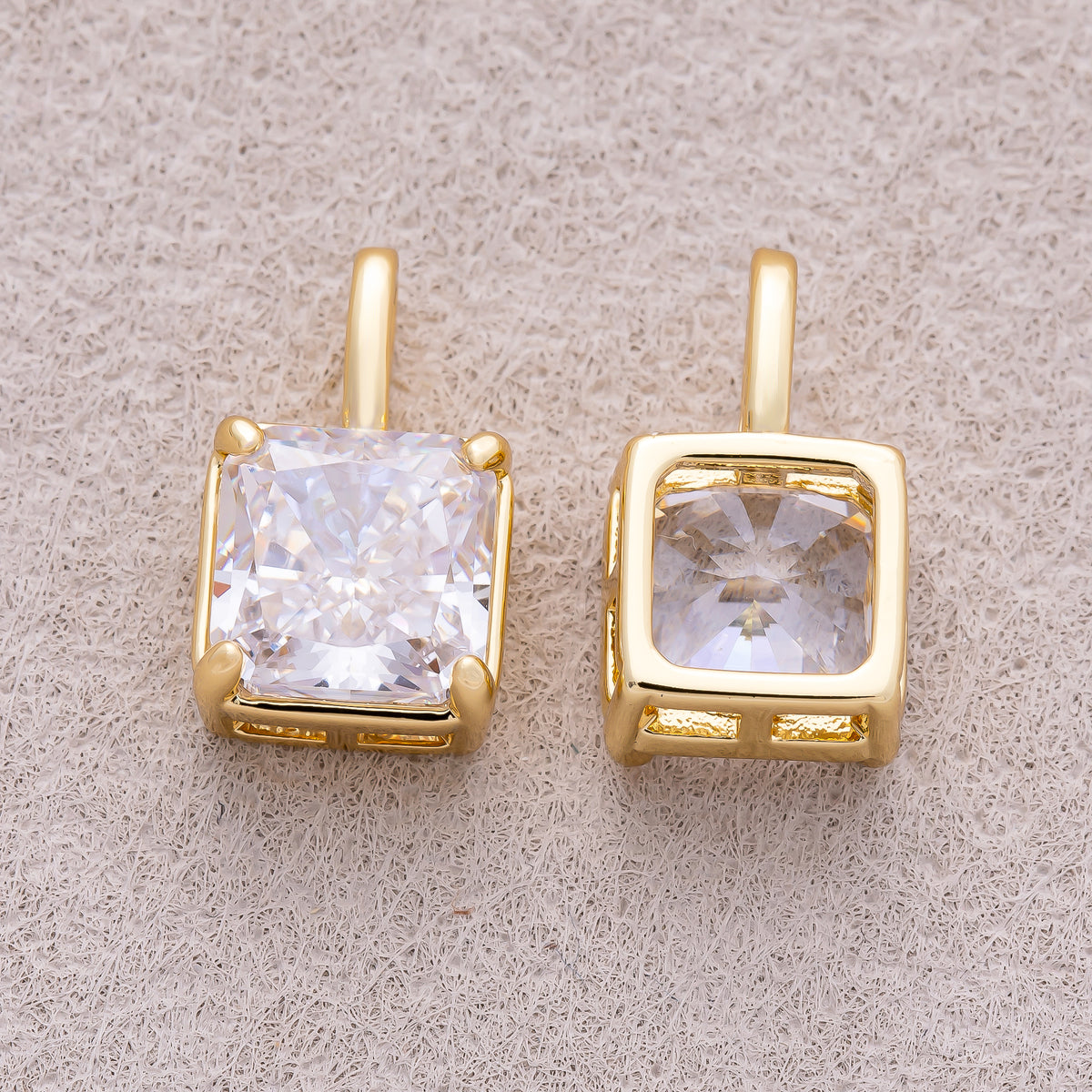 16K Gold Plated Clear CZ Square Pendant - Sold Each