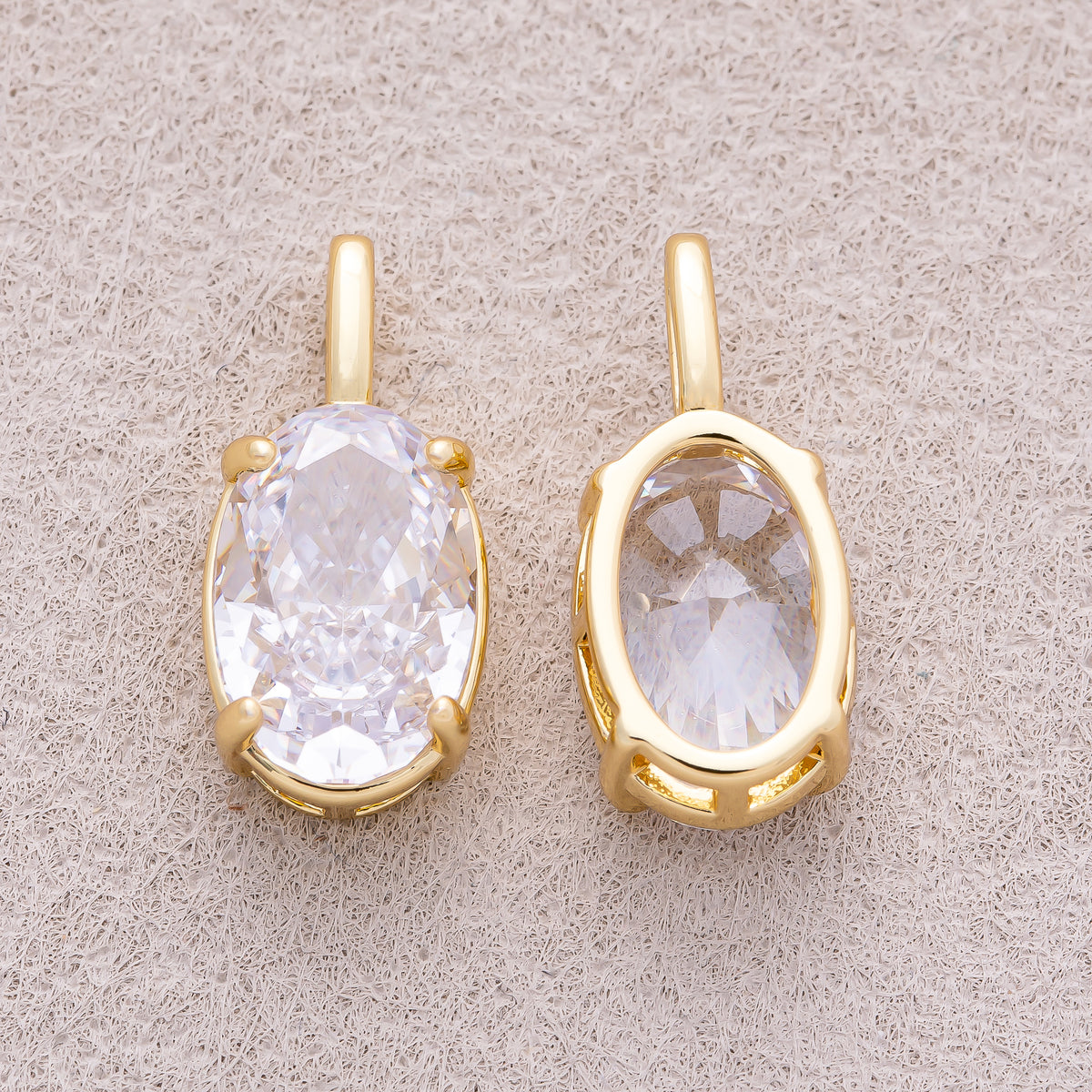 16K Gold Plated Clear CZ Oval Pendant - Sold Each