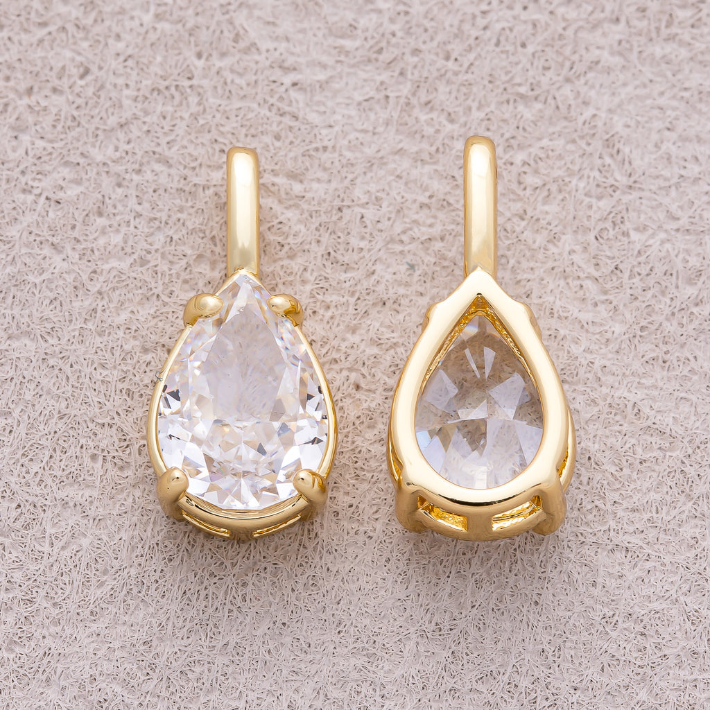 16K Gold Plated Clear CZ Teardrop Pendant - Sold Each
