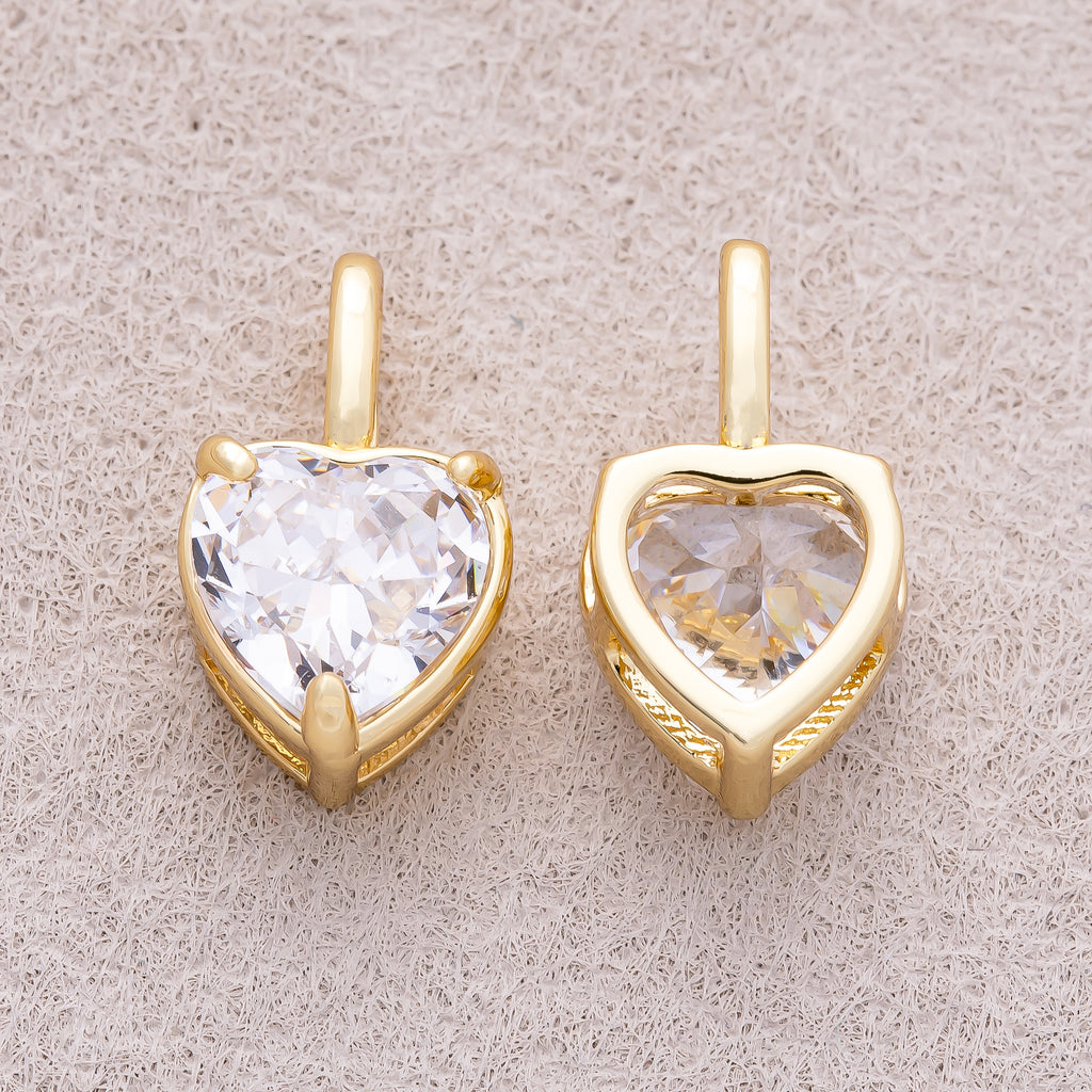 16K Gold Plated Clear CZ Love Heart Pendant - Sold Each