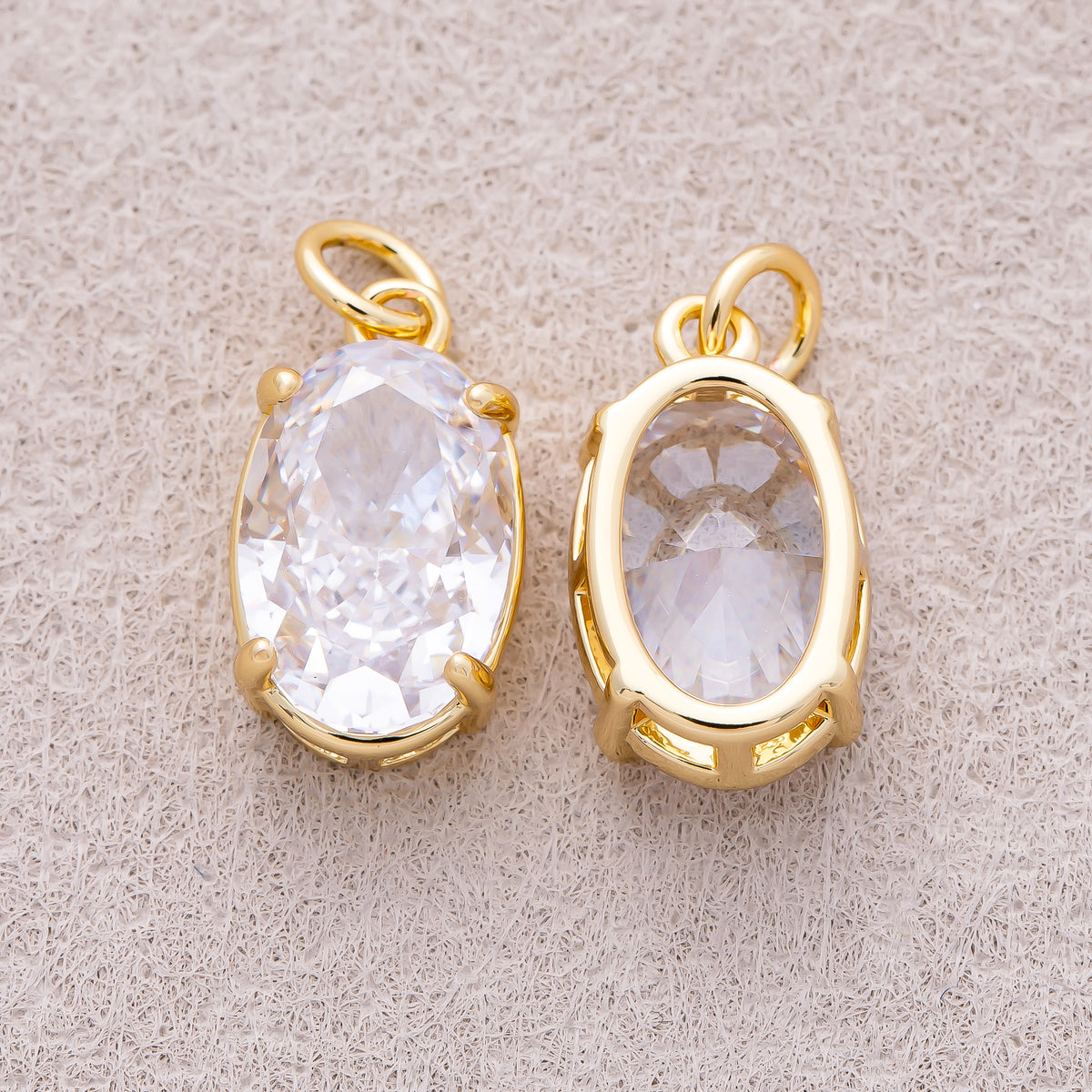 16K Gold Plated Clear CZ Oval Charm - Sold Each