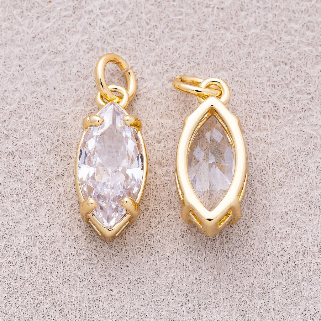 16K Gold Plated Clear CZ Marquise Charm - Sold Each