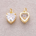 16K Gold Plated Clear CZ Love Heart Charm - Sold Each