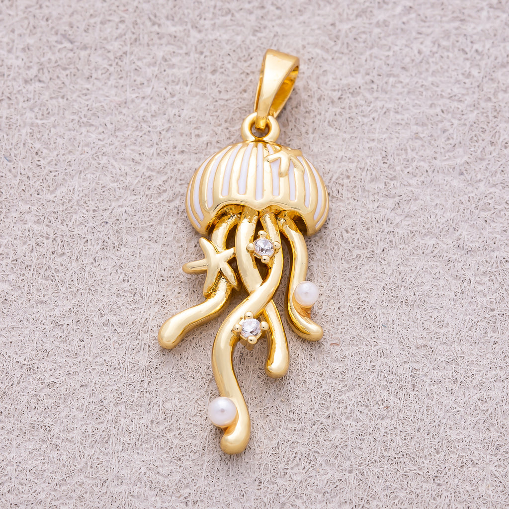 16K Gold Plated Clear CZ Celestial Jelly Fish Ocean Charm - Sold Each
