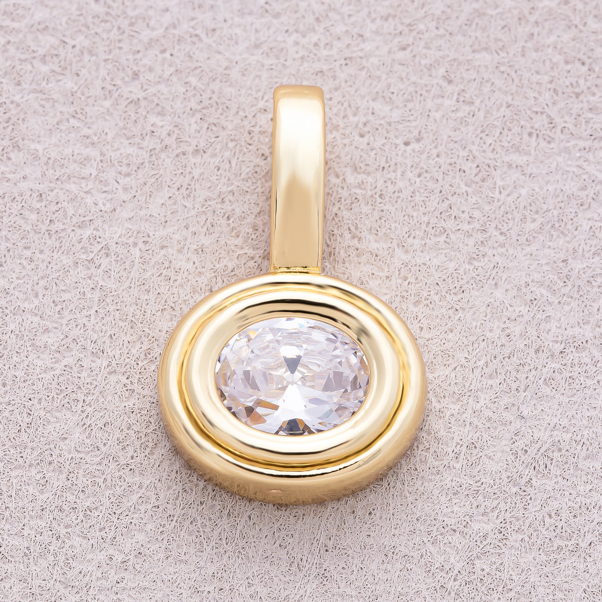 16K Gold Plated Clear CZ Round Solitaire Bezel Pendant - Sold Each